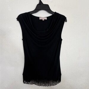 Philosophy Black Sleeveless Draped Tank with Fringe Hem